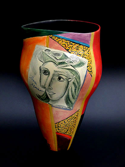 Ingrid Saag ceramic vase with Picasso style motif