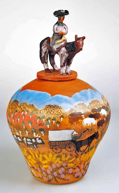 figure lid vessel by Irene-Entata