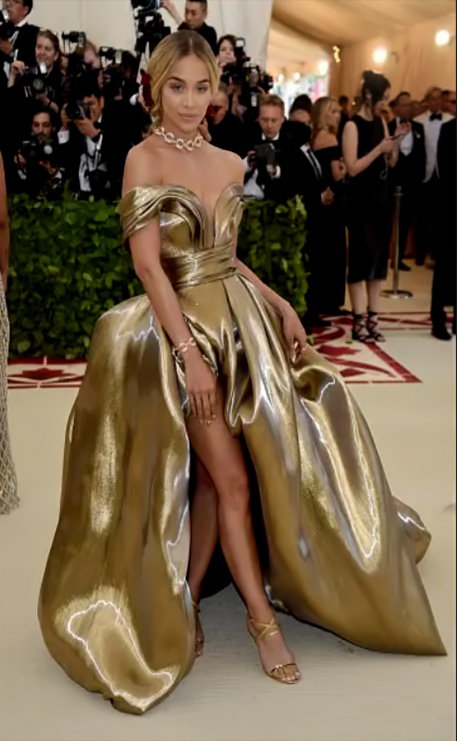 Jasmine Sanders in H&M attends The Metropolitan Museum of Art's-Costume Institute benefit