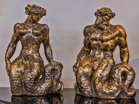 Jean Mayodon ceramic mermaid and merman sculpture