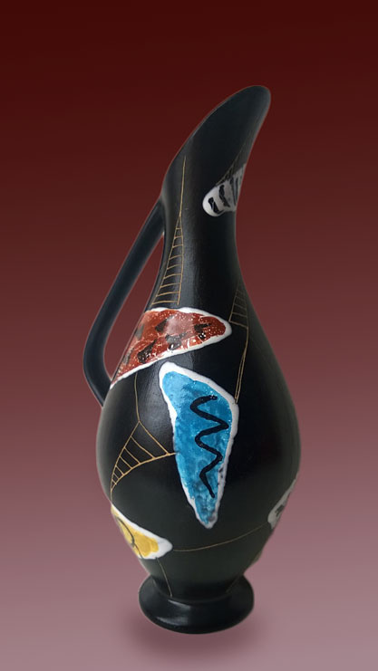Jopeko-Keramik,-Handled-Vase,-Black,-Yellow,-Blue,-Red,-Decor-'Ulla'