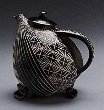 Judy-Weeden black and white geometric sgraffito teapot