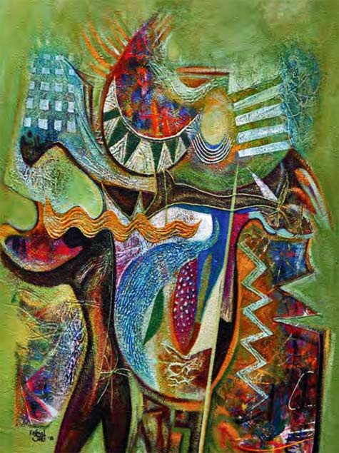 African abstract painting by Kamal-Shah,-born-in-Nairobi