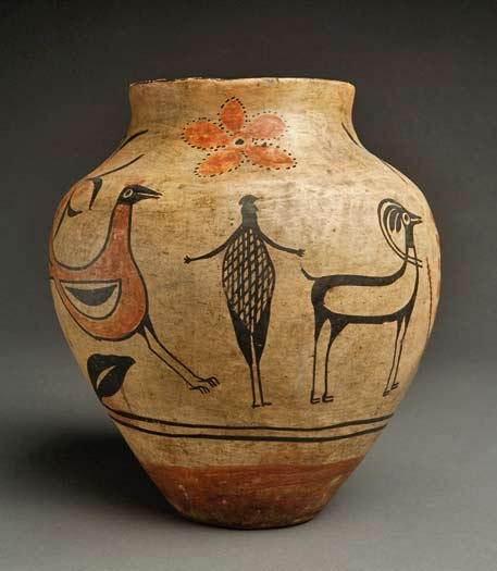 Kewa (Santo Domingo) Pottery Olla, Bird to Man Transformation Design circa 1890