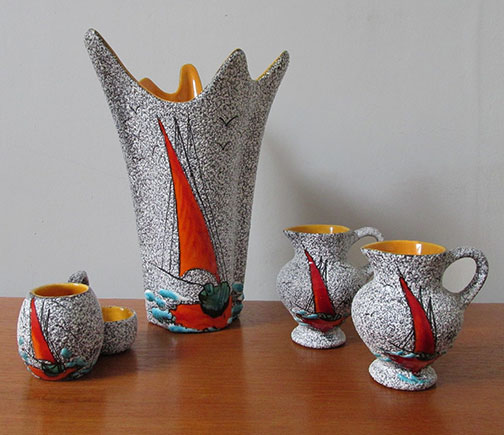 Vintage Vallauris sailing yacht set