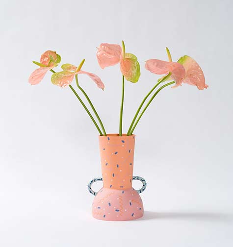 Leah-Jackson twin handled vase with pink flowers