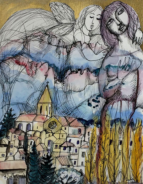 Lydia Corbet watercolour and black line painting