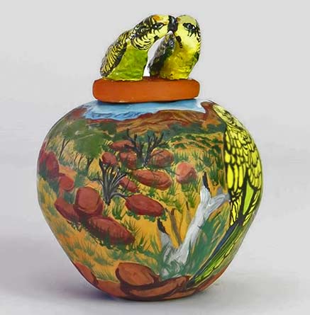 Lyerrtjina (budgerigar) 2016 by hermannsburgpottery -Judith Pungkarta Inkamala