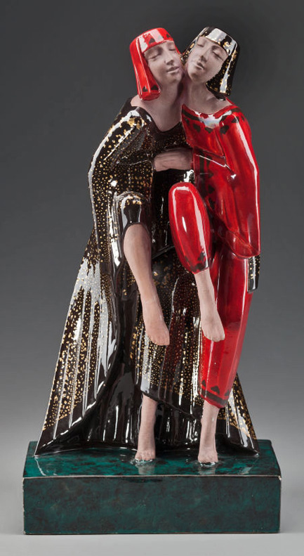 MARCEL-GUILLARD-FOR-ETLING-ART-DECO-CERAMIC-GROUP-OF-TWO-DANCERS,-circa-1920