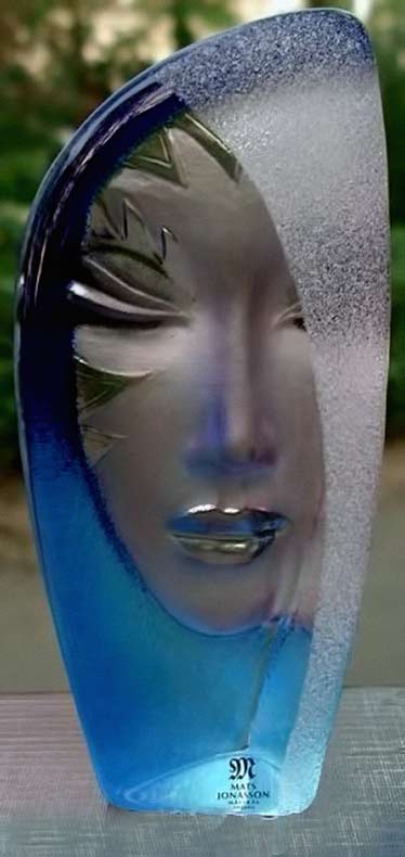 Mats Jonasson Art Glass Sculpture Masquerade in Blue,