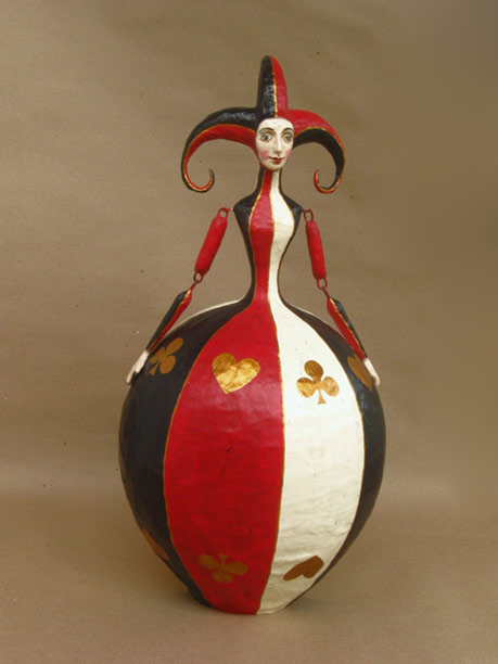 Mauricio Perez-female-jester in red,gold,black and white