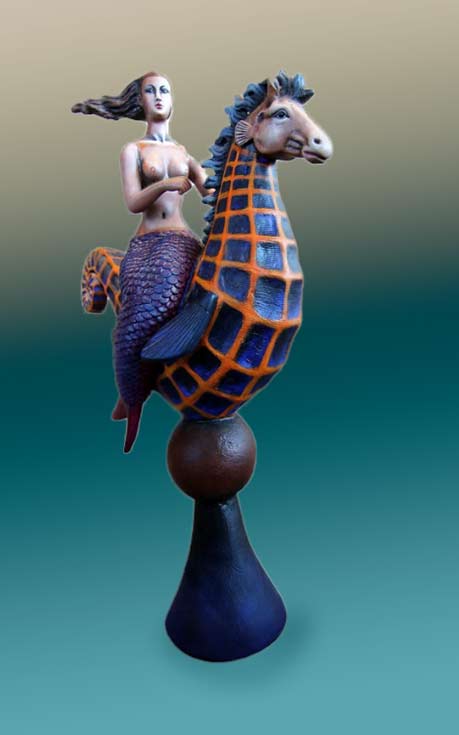 Mermaid Riding Seahorse Sculpture by Sergio Bustamante