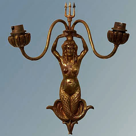 Mermaid sculptural Shaped Solid Patinated Bronze Sconce, France, 1950s