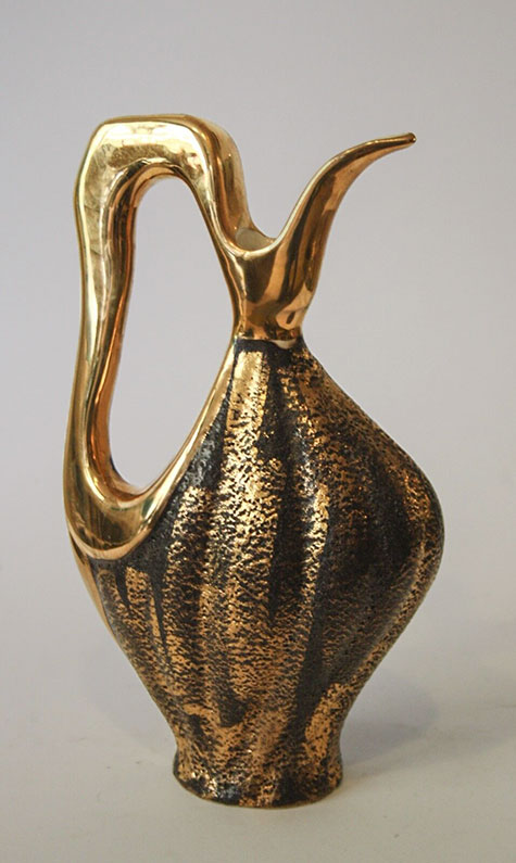 MID-CENTURY-CERAMIC-JUG-VINTAGE-GOLD-LAVA-VASE-1950s-60s