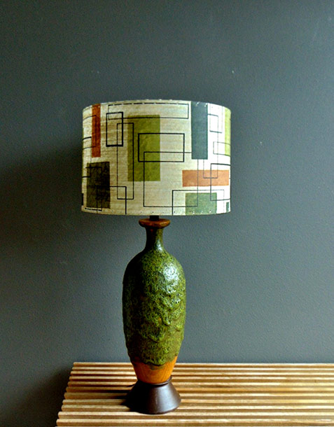 Mid-Century-Modern-drip-lava glaze pottery-table-lamp-&-fiberglass-shade
