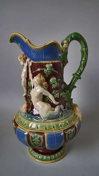 Minton-Majolica-putti-&-mermaid-merman-figural pitcher