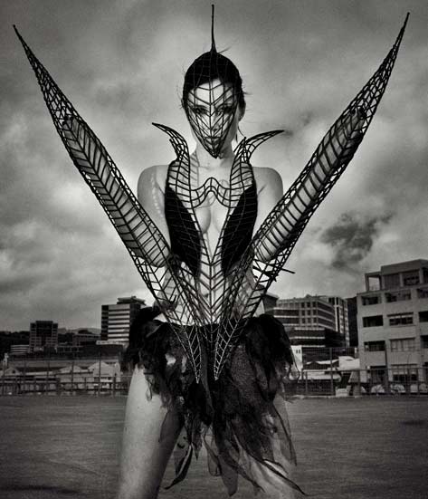 model-eva-strangelove and photographer-alessandro-saponi Brutalist sculptural costume