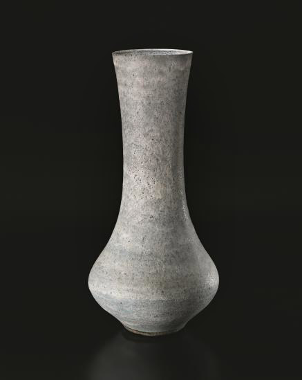 Monumental-vase,-c.-1980---Lucie-RieStoneware,-pitted-blue-and-white-flowing-glaze.21