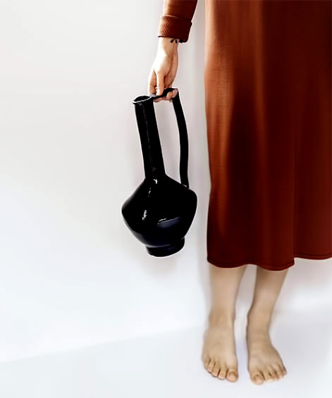 Nicolette Johnson-black glaze pitcher with long handle