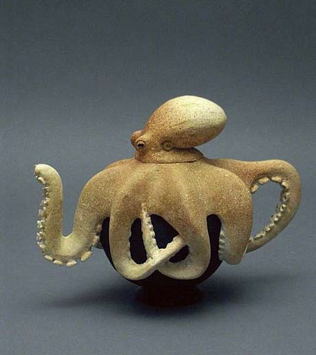 Charming octopus wood teapot