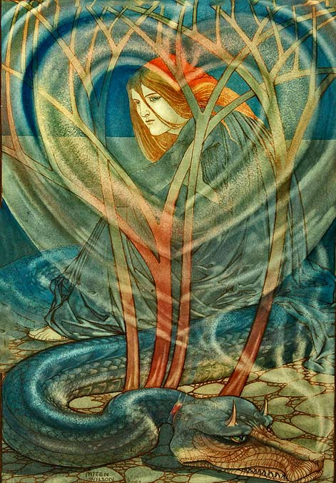 Patten-Wilson---Deceit-1898 seated women with serpent
