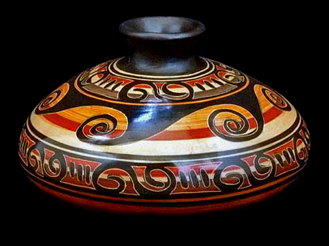 Squat Ceramic-pot-with ancient motifs with contemporary design