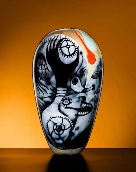 Peter-Hermansson-(Swedish),-'The-Cog-Doc­tor'-Graal-Glass-Vase