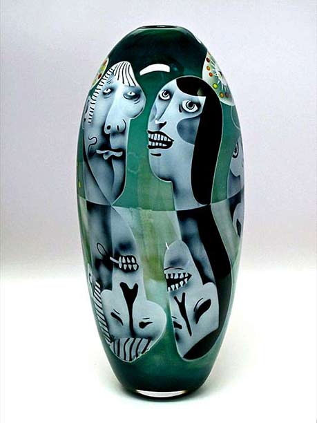 Peter-Hermansson-(Swedish),-'Under-The-Surface'-Graal-Glass cubist vase