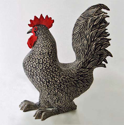 Sarah-Farrelly-»-»-Ceramics-Cockerel in red, black and white