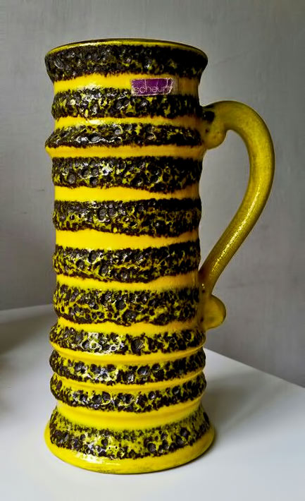 Scheurich fat lava vase, yellow with black stripes