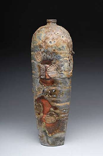 Scott_Parady_Tall_Vase_w_Shells anagama wood fired stoneware