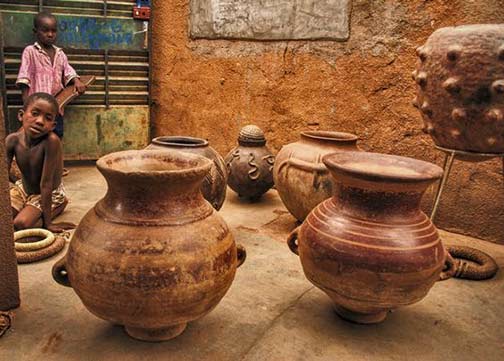 Selection of different tribal clay pottery