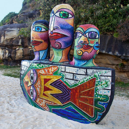 Ship-of-Fools-by-Deborah-Halpern---mosaic sculpture Sydney Sculpture by the Sea