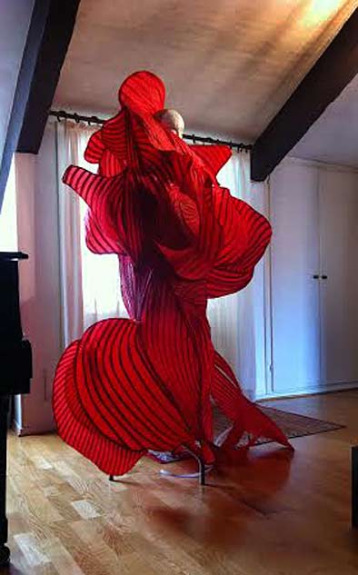 Collaboration with sonia-biacchi-and-elise-cowin Red sculptural dress