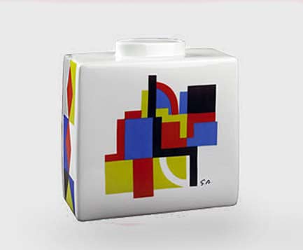 sonia-delaunay-limoges designed square ceramic bottle