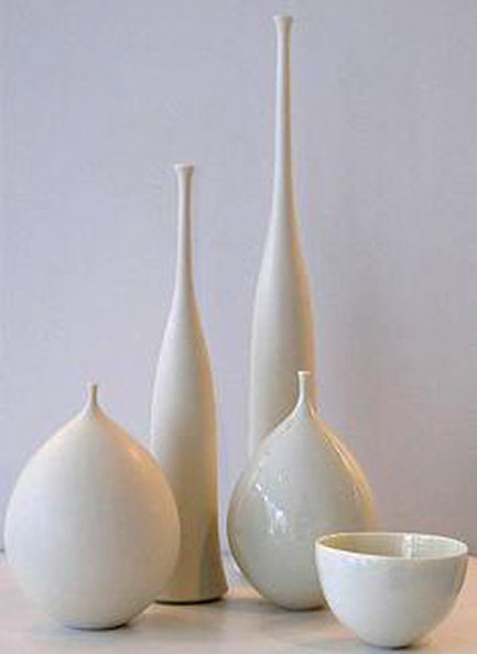 Collection of white porcelain vessels by Sophie Cook