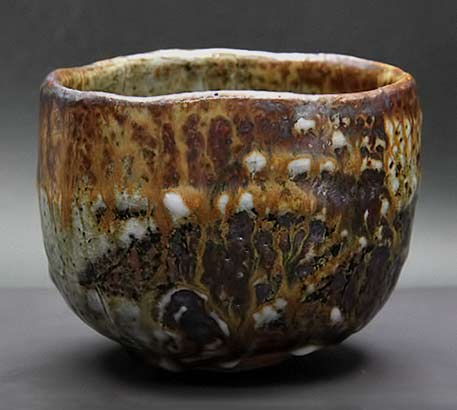 Takadai-tea-bowl in earthy tones of brown and yelllow