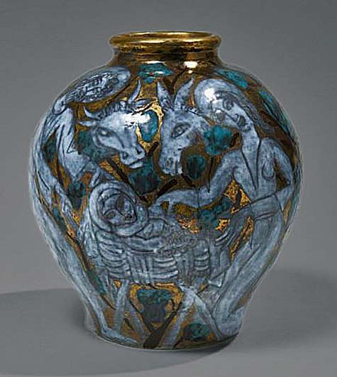 Edouard Cazaux ovoid vase with Jesus nativity scene