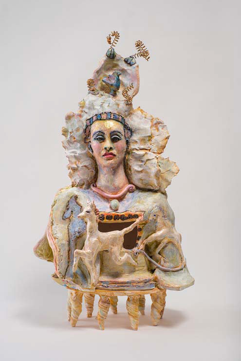 The-Debutante-2024-fired-ceramic-oxides-glazes-lusters-oils-cold-wax-gold-leaf-metal-