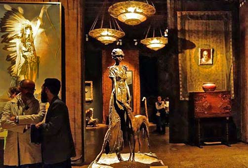 The Divine Marchesa – sculpture by Paolo Troubetzkoy – Portrait of the Marchesa Casati with Greyhound – bronze – 1914