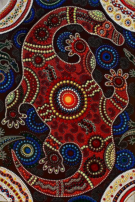 The-Happy-Goana-Mama.dot painting-by-Ousha-Jenamoia-in-2011