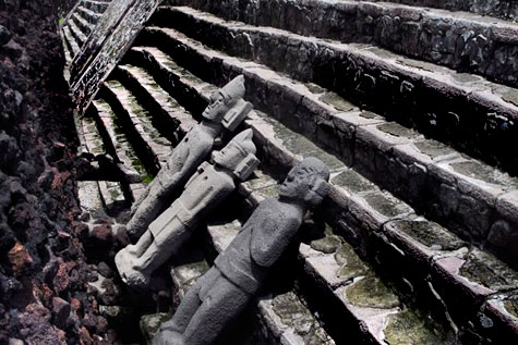 The Templo Mayor Museum - Mexico stone statues on steps