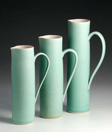 Three-porcelain mint green -jugs--Emily-Myers