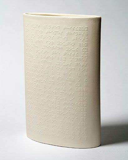 Toronto-based JessiMarie Lertvilai’s Love is Blind Vase is adorned with the braille-translated love letters of friends, family, and strangers