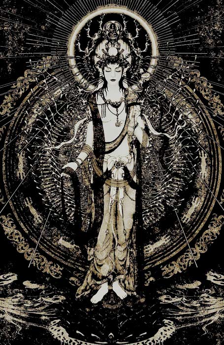 black and white Kuan Yin painting