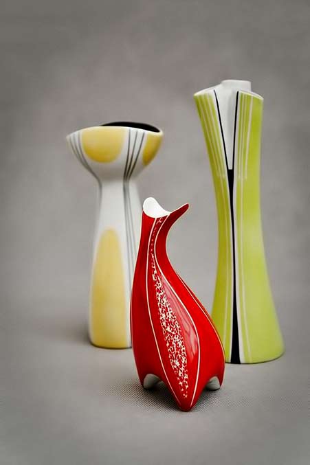 Yellow, green and red vases - Porcelain Factory AS Ćmielów