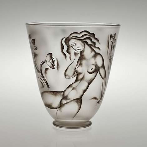 Vicke Lindstrand (airlines, 1904-1983), Orrefors, Enameled Glass Vase.