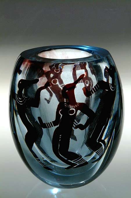 Vicke-Lindstrand--Orrefors,-'African-Dancers'-Graal-Glass-Vase