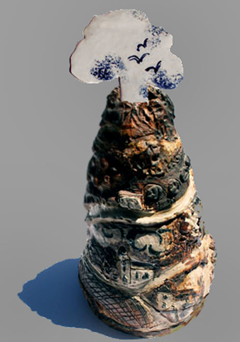 Village in the Clouds, 1990 stoneware with separate porcelain cloud