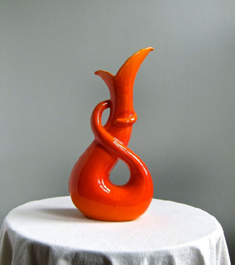 Vintage-Orange-Royal-Haeger-Pottery-Vase----Mandarin-Orange-'Exotic'-Vase